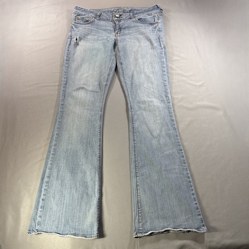 American Eagle Artist Flare Jeans Size 10 Light Wash Low Rise Double Button Y2K